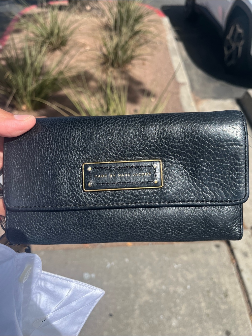Marc by Marc Jacobs Black Pebbled Leather Card Holder with Gold Plaque